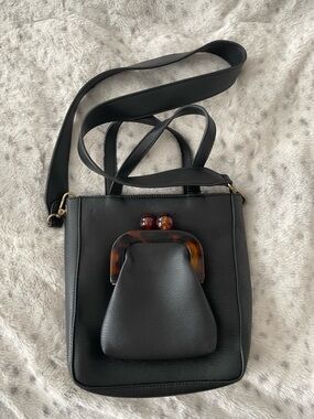 Anthropologie Black Crossbody with Tortoiseshell Accent